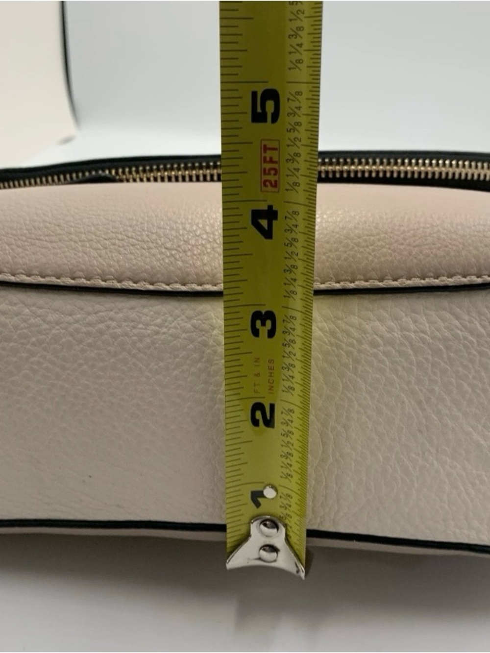 kate spade Devin Pebbled Leather Shoulder Bag in Tan/Cream with Black Trim - Picture 12 of 12